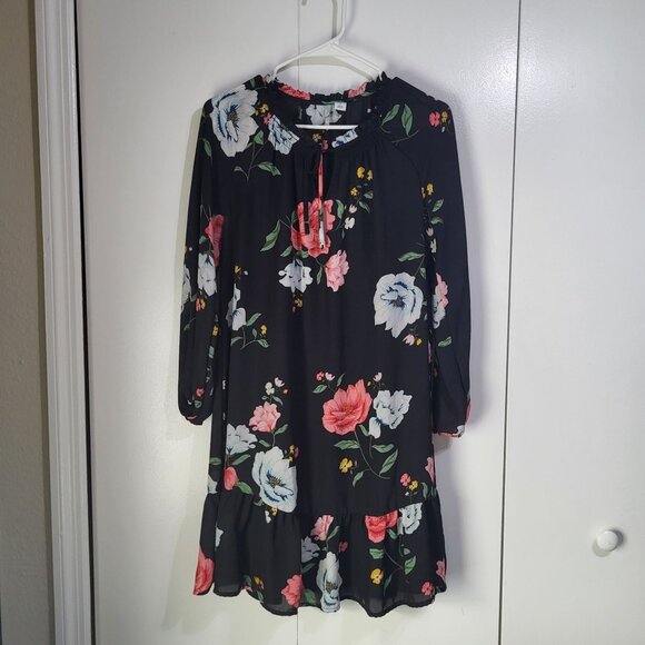 Old Navy Dresses & Skirts - OLD NAVY FLORAL DRESS WOMENS M BLACK with Slip Ruffle Long Sleeve